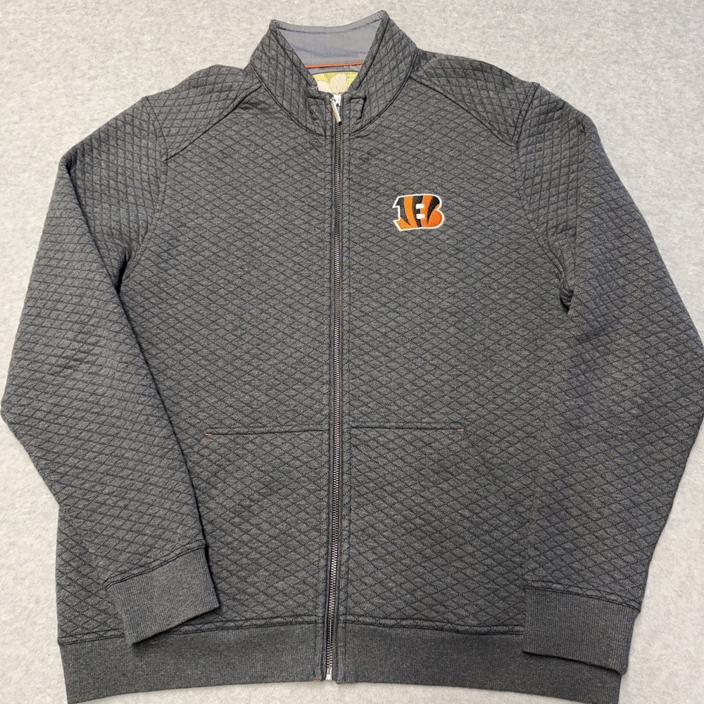 Cincinnati Bengals Jacket Mens Large Gray NFL Football Tommy Bahama Quilted Zip